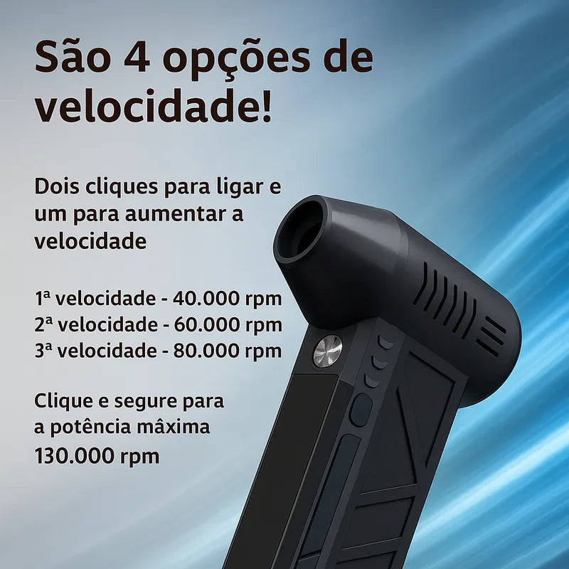 Mini Ventilador Soprador De Ar Turbo Jato 130000 Rpm Sem Fio Preto