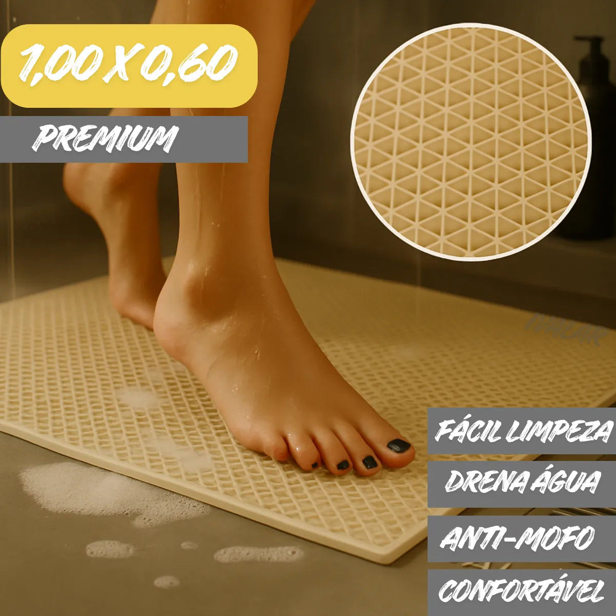 Tapete Vazado Antiderrapante para Banheiro Box Piscina Idoso 1,00 X 0,60 Ivalar