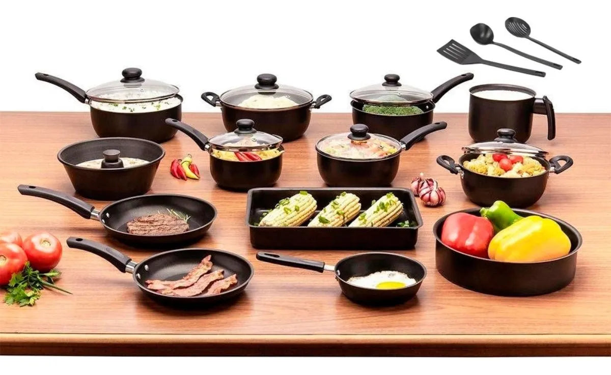 Super Jogo De Panelas 16 Peças Antiaderente Tampa De Vidro