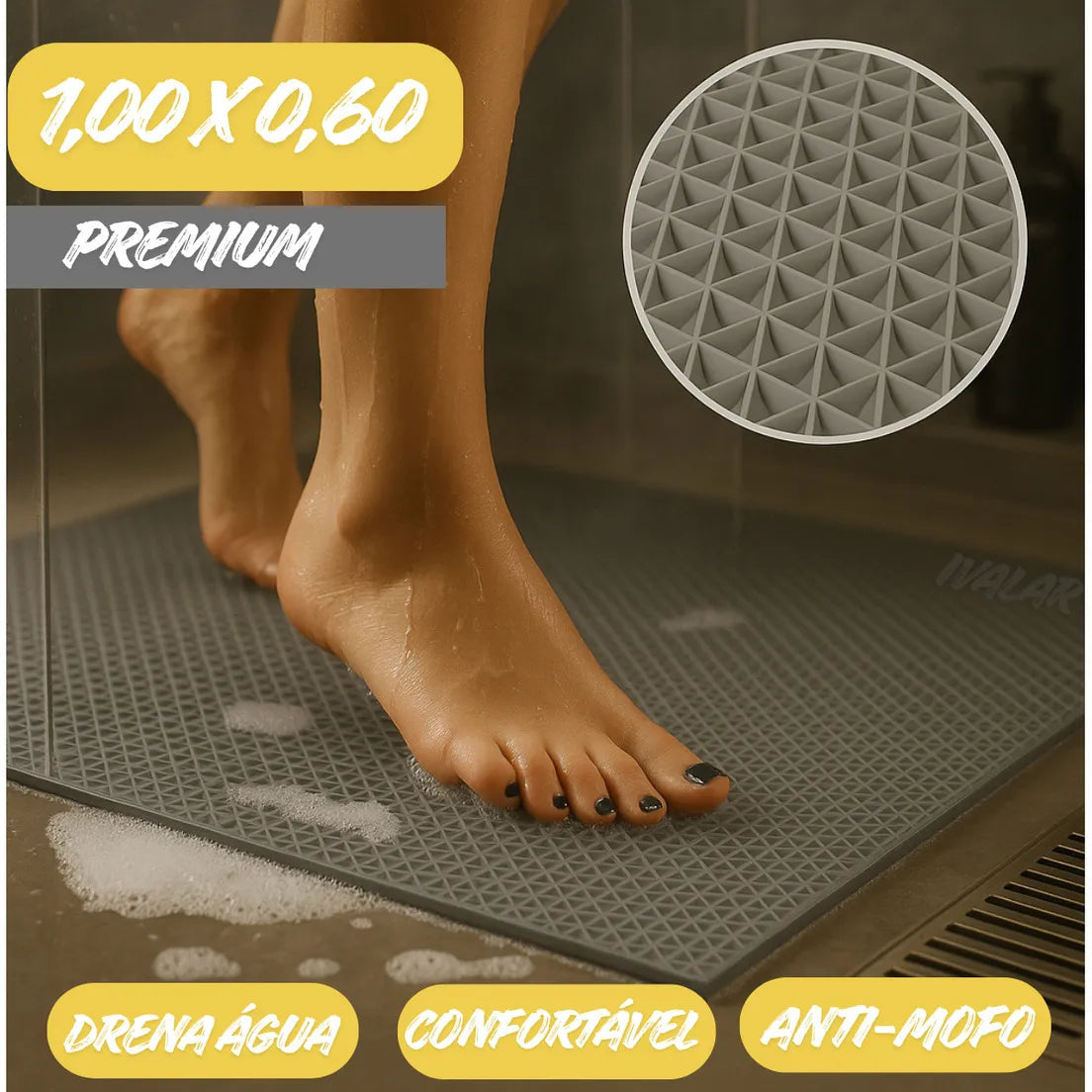 Tapete Vazado Antiderrapante para Banheiro Box Piscina Idoso 1,00 X 0,60 Ivalar