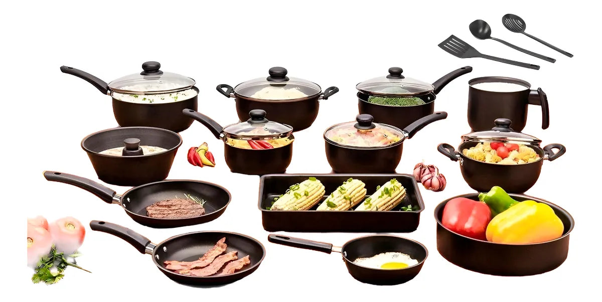 Super Jogo De Panelas 16 Peças Antiaderente Tampa De Vidro