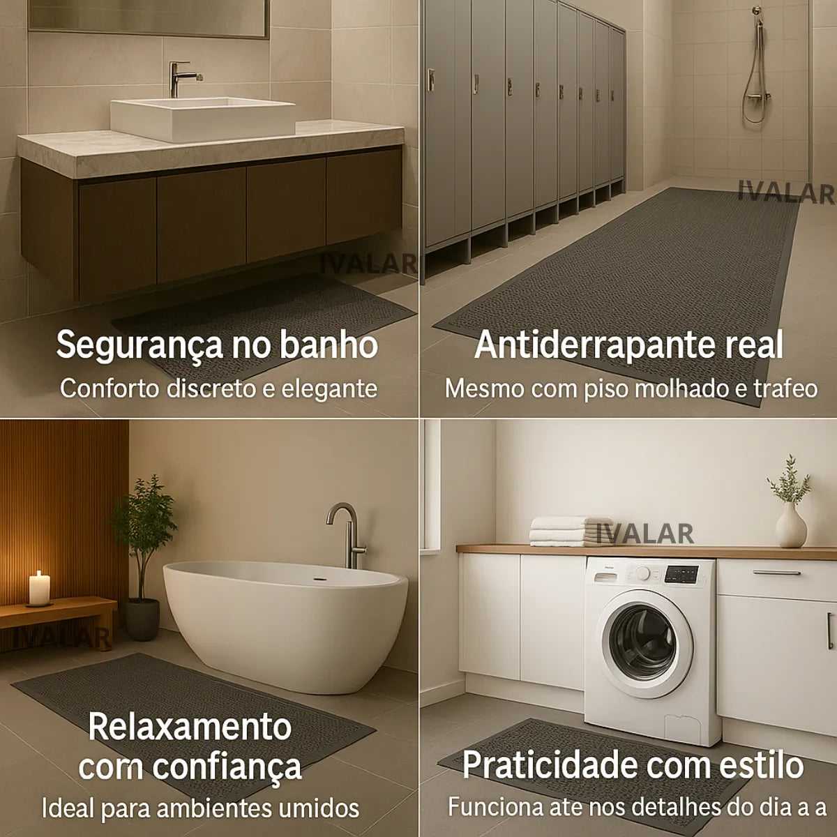 Tapete Vazado Antiderrapante para Banheiro Box Piscina Idoso 1,00 X 0,60 Ivalar