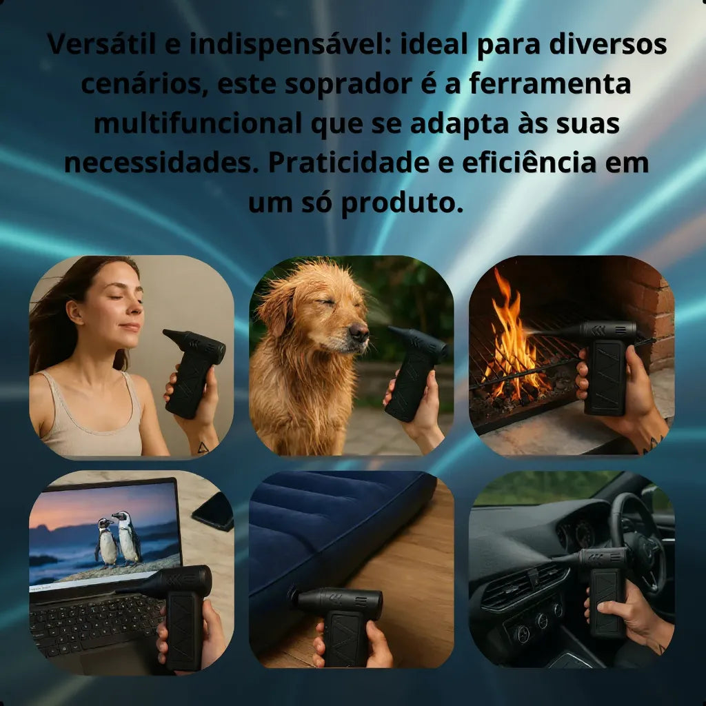 Mini Ventilador Soprador De Ar Turbo Jato 130000 Rpm Sem Fio Preto