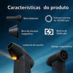 Mini Ventilador Soprador De Ar Turbo Jato 130000 Rpm Sem Fio Preto