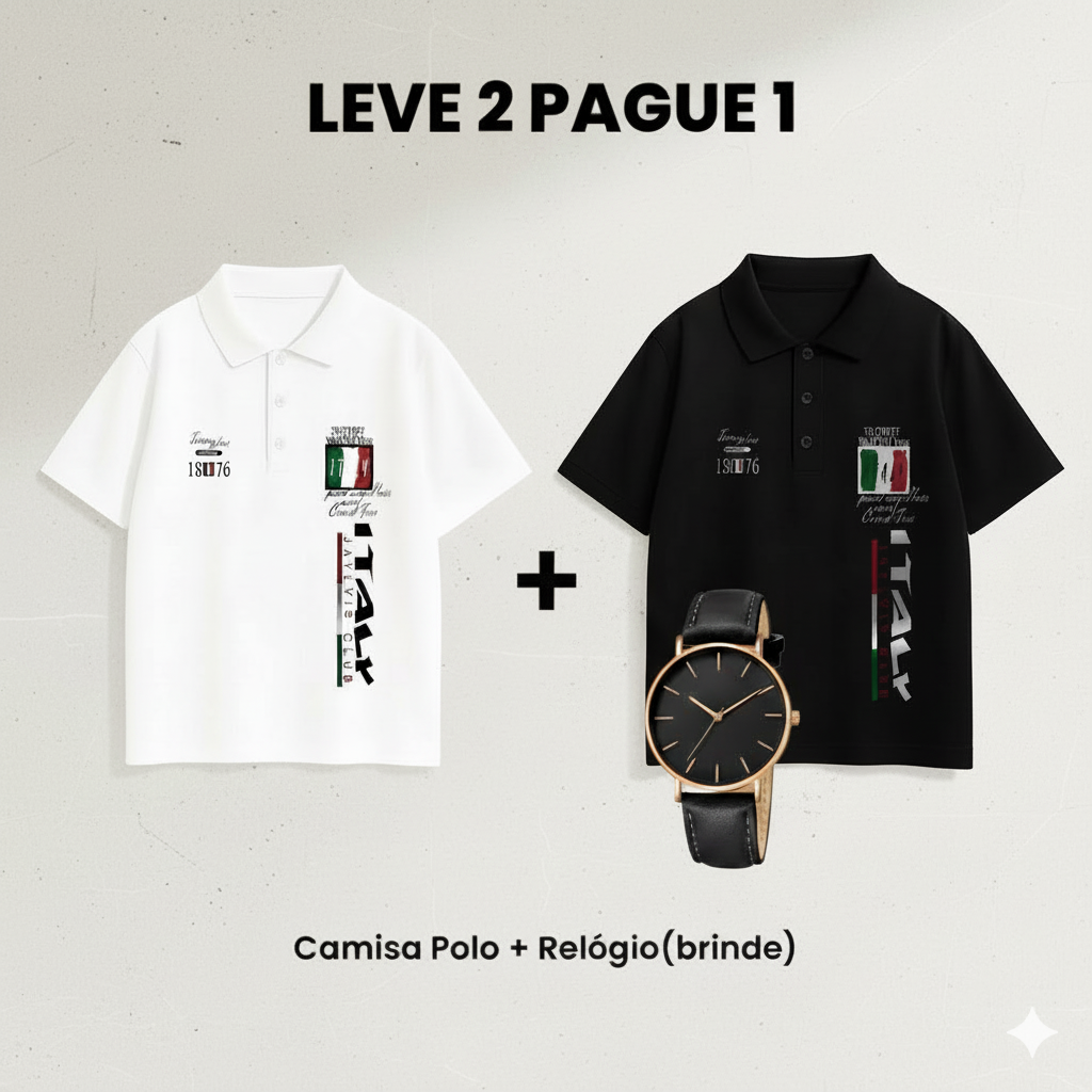 Leve 2 Pague 1 - Camisa Polo Masculina Italiana + Relógio (brinde)