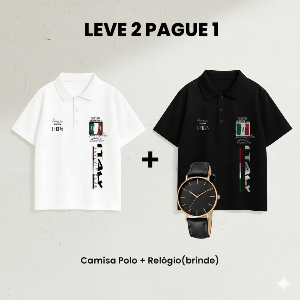 Leve 2 Pague 1 - Camisa Polo Masculina Italiana + Relógio (brinde)