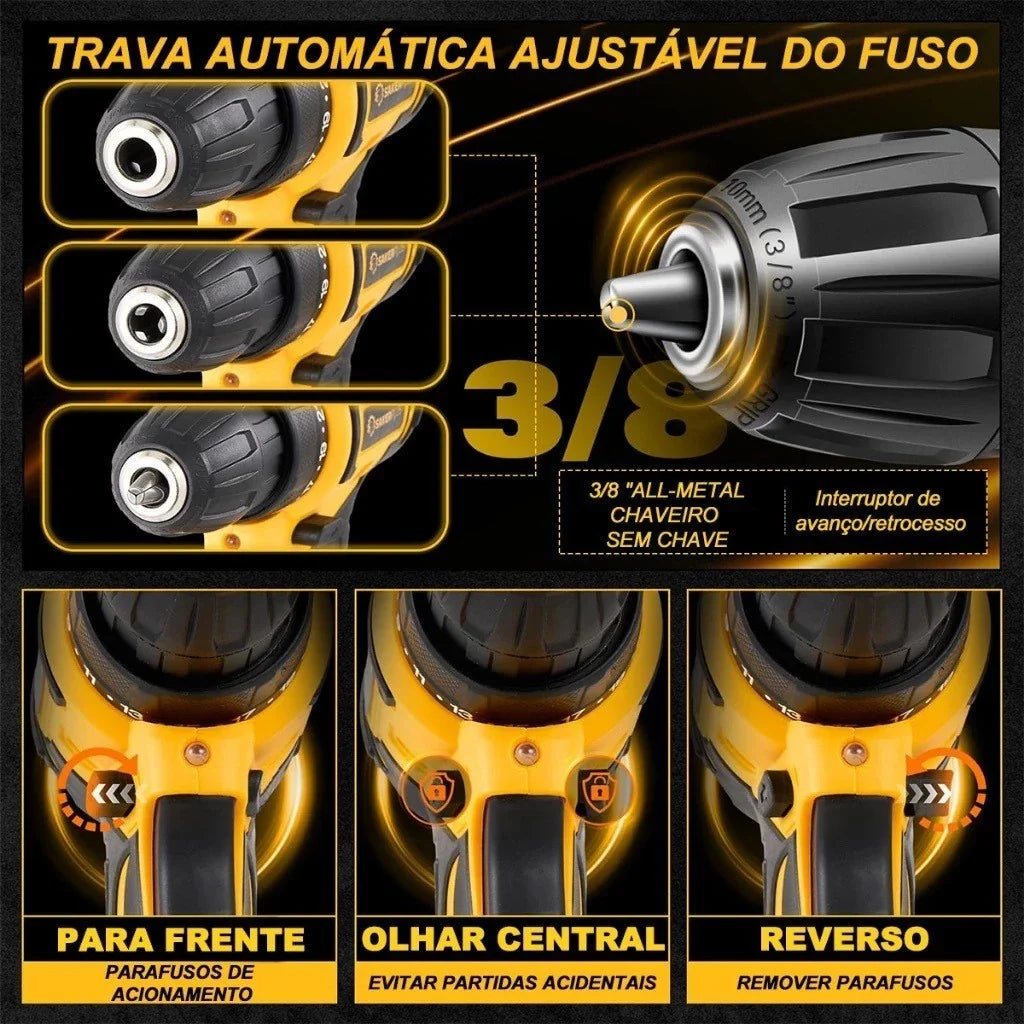 Parafusadeira e Furadeira Sem Fio 48v + 2 Baterias (brinde)