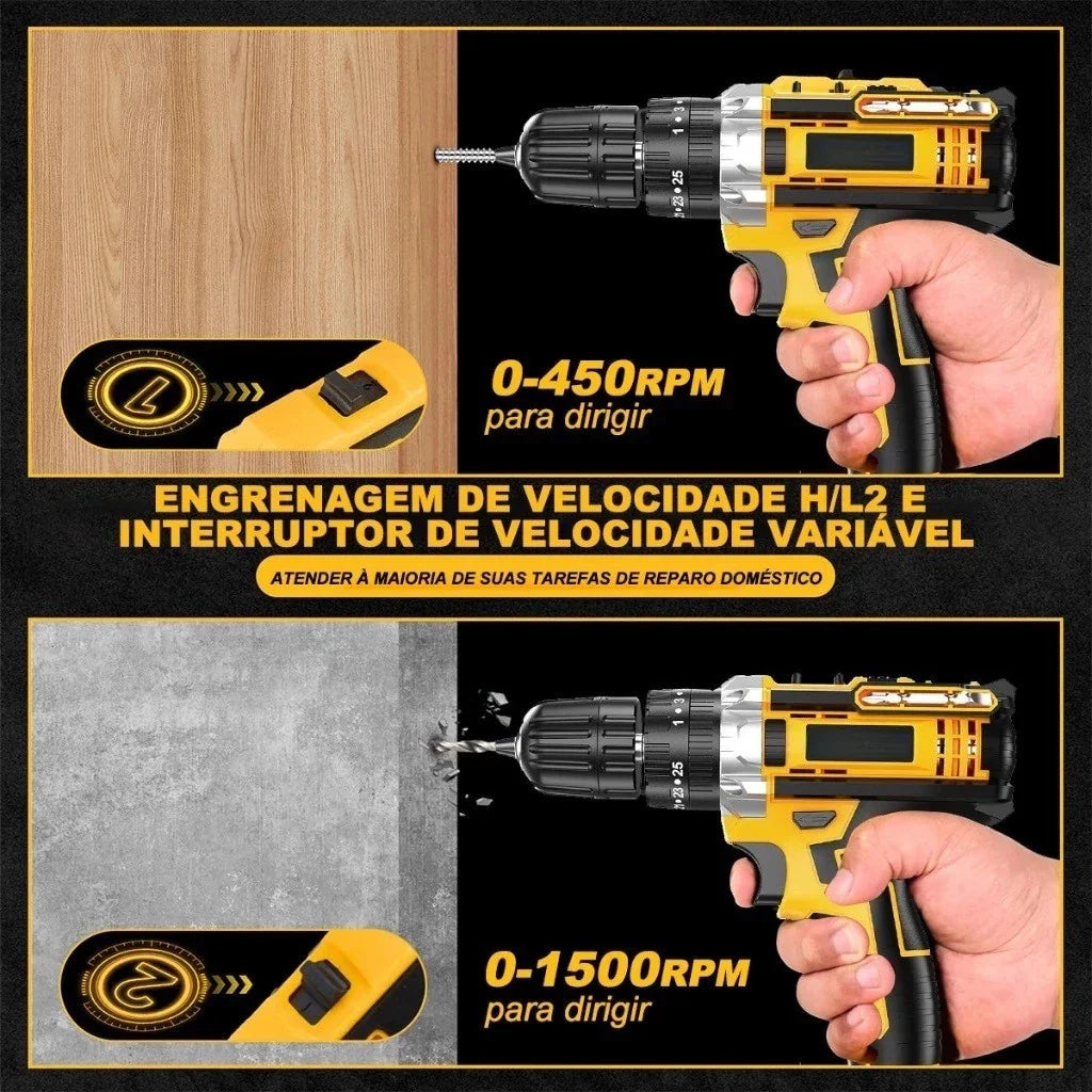 Parafusadeira e Furadeira Sem Fio 48v + 2 Baterias (brinde)